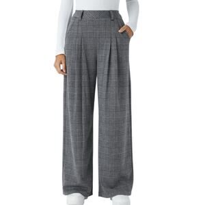 NWT Halara High Waisted Pocket Wide Leg Houndstooth Plaid Casual Pants Small